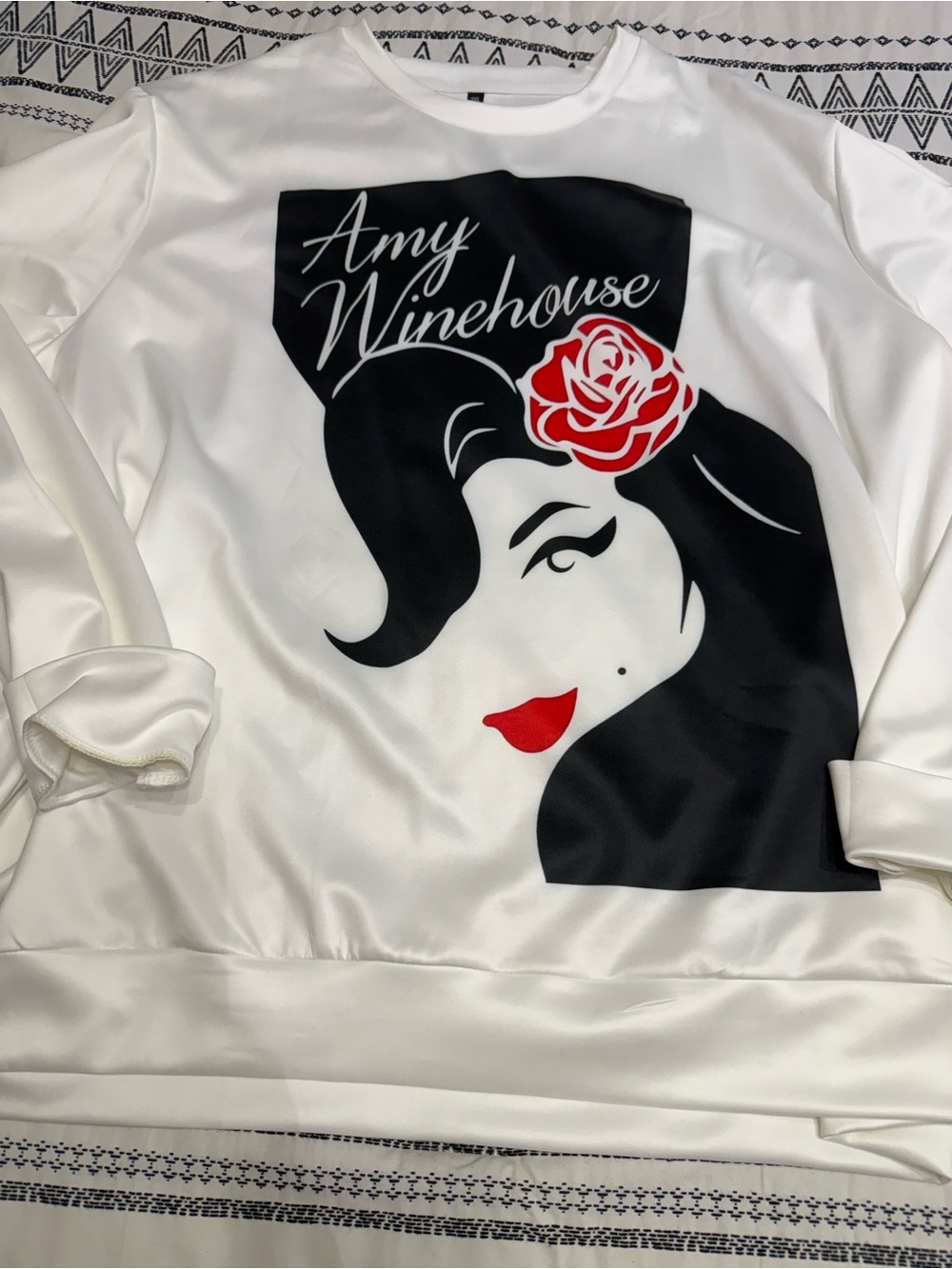 Graphic Sweatshirt - White with Black & Red Print